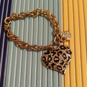 Vtg Y2K Leopard Heart Gemstone Bracelet